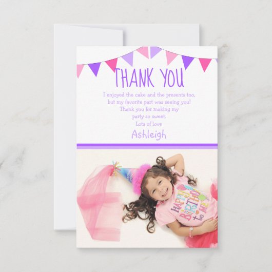 かわいい写真 子供用 フラット ありがとうカード サンキューカード (正面)