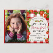 かわいい写真 赤 青 ベリー スイート 1歳 誕生日 ポストカード (正面)
