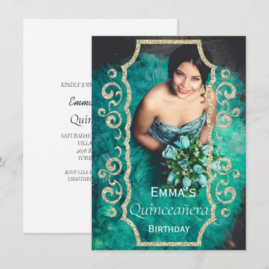 かわいい写真 15歳の誕生日パーティー招待状 招待状 (正面/裏面)