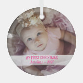かわいい写真Gという名前のベビーガールの初めてのクリスマス ガラスオーナメント (正面)