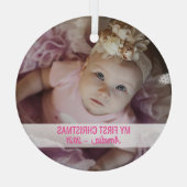 かわいい写真Gという名前のベビーガールの初めてのクリスマス ガラスオーナメント (裏面)