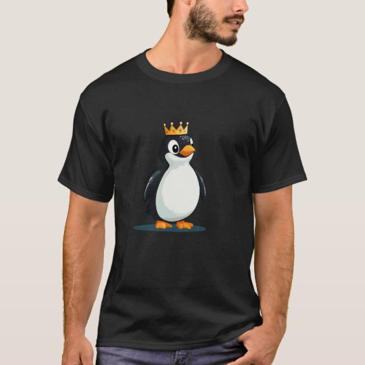 かわいい冠ペンギンの男の子と女の子のための楽しいデザイン Tシャツ (正面)