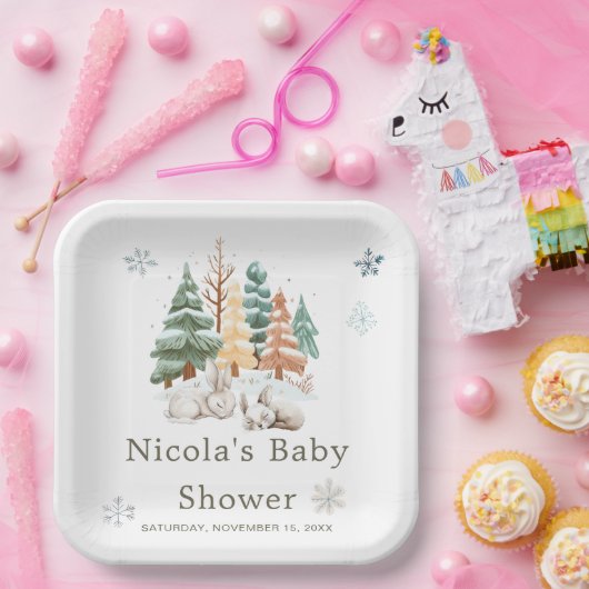 かわいい冬うさぎたち赤ちゃんシャワー ペーパープレート (パーティー)