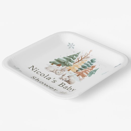 かわいい冬うさぎたち赤ちゃんシャワー ペーパープレート (傾斜あり)