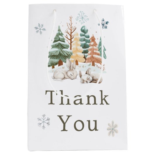 かわいい冬うさぎたち赤ちゃんシャワー ミディアムペーパーバッグ (正面)