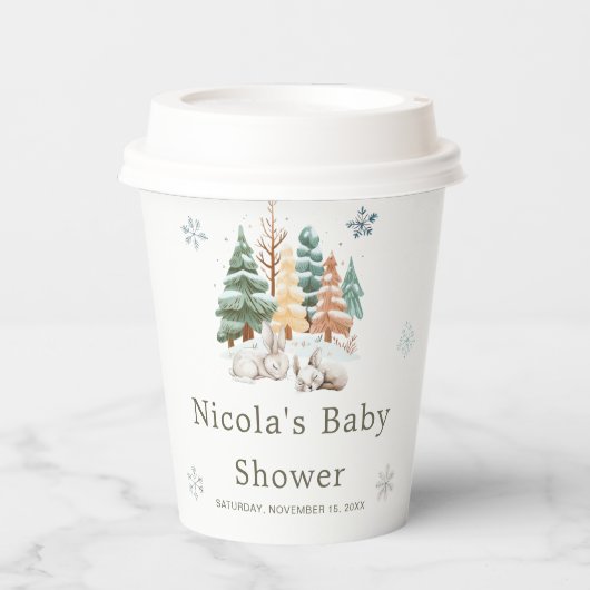 かわいい冬うさぎたち赤ちゃんシャワー 紙コップ (正面)