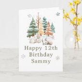 かわいい冬うさぎ誕生日パーティー カード (黄色い花)