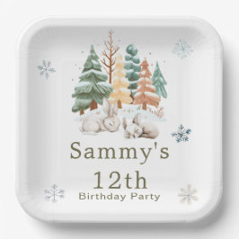 かわいい冬うさぎ誕生日パーティー ペーパープレート