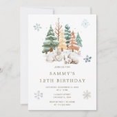 かわいい冬うさぎ誕生日パーティー 招待状 (正面)