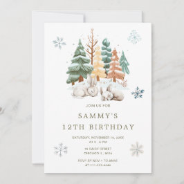 かわいい冬うさぎ誕生日パーティー 招待状