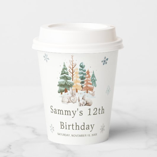 かわいい冬うさぎ誕生日パーティー 紙コップ (正面)