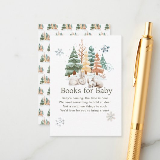 かわいい冬うさぎ赤ちゃんシャワー本ベビー エンクロージャーカード (正面/裏面インサイチュ)