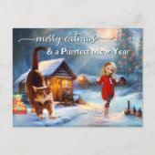 かわいい冬ねこクリスマス年賀状 ポストカード (正面)