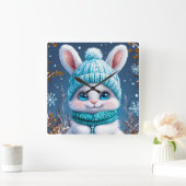 ❄️ かわいい冬のうさぎの保育園インテリアギフト 🐰 スクエア壁時計 (ホーム)