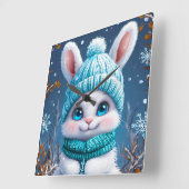 ❄️ かわいい冬のうさぎの保育園インテリアギフト 🐰 スクエア壁時計 (傾斜)