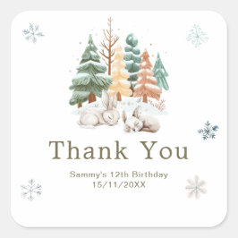 かわいい冬のうさぎの誕生日パーティー スクエアシール
