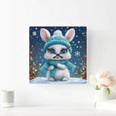 ❄️ かわいい冬のうさぎ 雪の部屋の装飾ギフト 🐰 スクエア壁時計 (ホーム)
