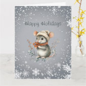 かわいい冬のねずみと実 カード (黄色い花)