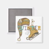 かわいい冬のアイススケート編みストッキングキャップお洒落 マグネット (正面/裏面)