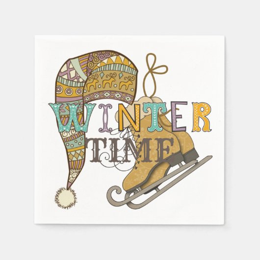 かわいい冬のアイススケート編みストッキングキャップ スタンダードカクテルナプキン (正面)