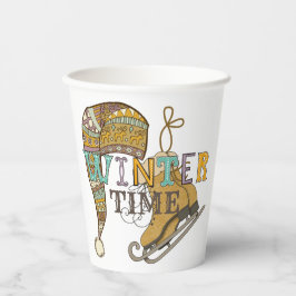 かわいい冬のアイススケート編みストッキングキャップ 紙コップ