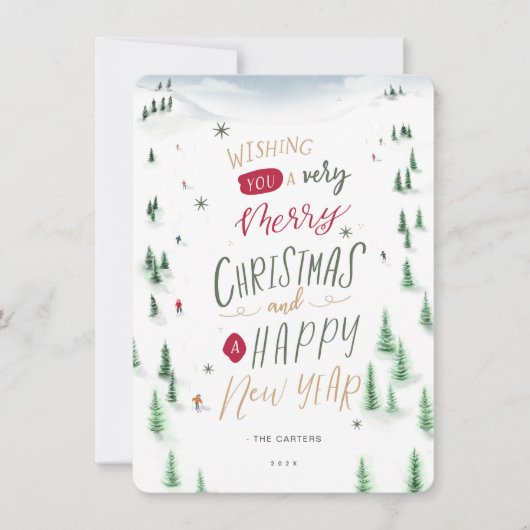 かわいい冬のアルパインスキー非フォトクリスマス シーズンカード (正面)