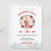 かわいい冬のウサギとポインセチアのクリスマスパーティー 招待状 (正面)