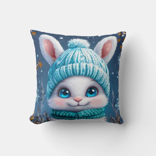 ❄️ かわいい冬のウサギのインテリアギフト 🐰 クッション (正面)