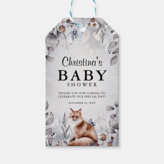 かわいい冬のウッドランドの水の色ベビーシャワーのお気に入り ギフトタグ (正面)