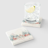 かわいい冬のウッドランド水彩クリスマス ストーンコースター (横)