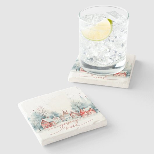 かわいい冬のウッドランド水彩クリスマス ストーンコースター (横)