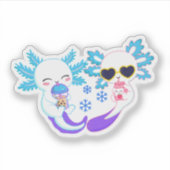 かわいい冬のウーパールーパーカップル シール (正面)