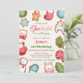 かわいい冬のオネダーフルホリデイ1st誕生日パーティー 招待状 (スタンド正面)