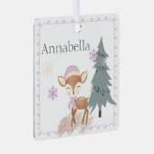 かわいい冬のガールFAWN名前をカスタムする メタルオーナメント (正面右)