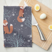 かわいい冬のキツネ キッチンタオル (四つ折り)