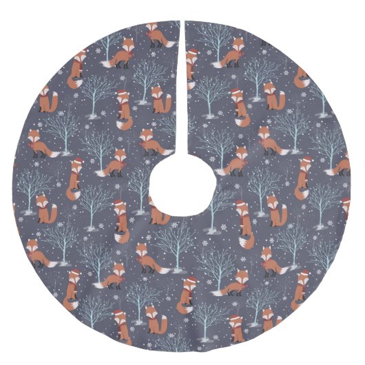 かわいい冬のキツネ ブラッシュドポリエステルツリースカート (正面)