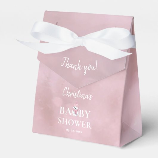 かわいい冬のクマピンクの赤ちゃんシャワーありがとう フェイバーボックス (正面サイド)