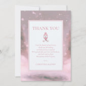 かわいい冬のクマピンクの赤ちゃんシャワー サンキューカード (正面)