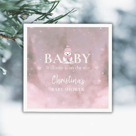かわいい冬のクマピンクの赤ちゃんシャワー スタンダードカクテルナプキン