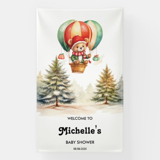 かわいい冬のクマ森林動物の赤ちゃんシャワー 横断幕 (縦)