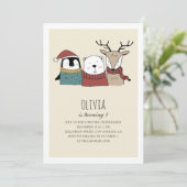 かわいい冬のクマ。オネダーランドの最初の誕生日の動物 招待状 (スタンド正面)