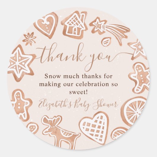 かわいい冬のクリスマスのクッキーの赤ちゃん感謝していシャワー ラウンドシール (正面)