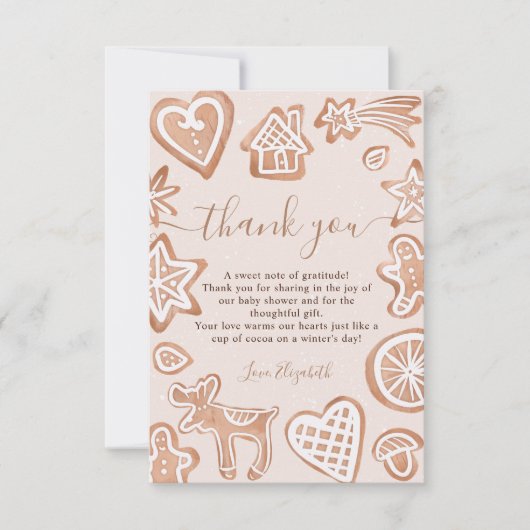 かわいい冬のクリスマスの小さなクッキーのベビーシャワー サンキューカード (正面)