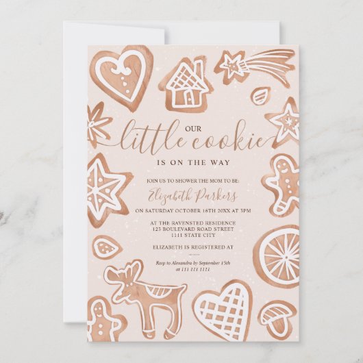 かわいい冬のクリスマスの小さなクッキーのベビーシャワー 招待状 (正面)