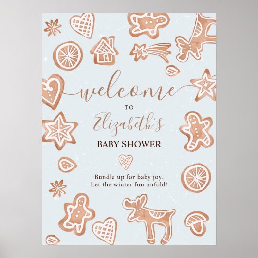 かわいい冬のクリスマスウェルカムクッキーのベビーシャワー ポスター (正面)
