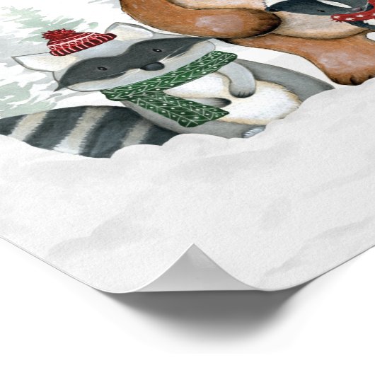 かわいい冬のクリスマスウッドランド赤ちゃんシャワーへようこそ ポスター (角)