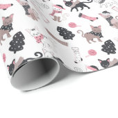 かわいい冬のクリスマスキティ猫の柄 ラッピングペーパー (ロールコーナー)