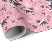 かわいい冬のクリスマスキティ猫の柄 ラッピングペーパー (ロールコーナー)