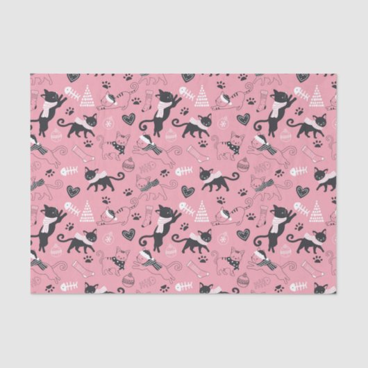 かわいい冬のクリスマスキティ猫の柄 薄葉紙 (正面)