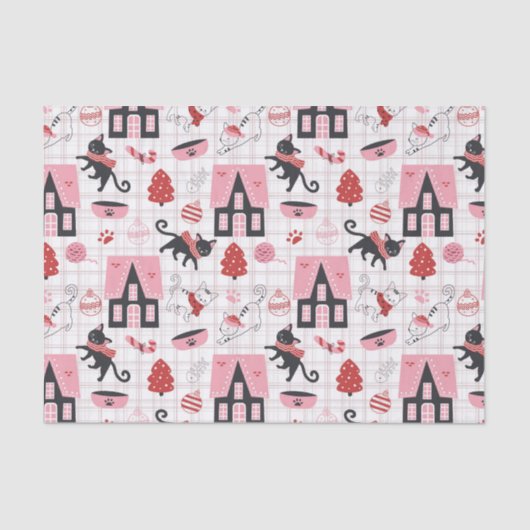 かわいい冬のクリスマスキティ猫の柄 薄葉紙 (正面)